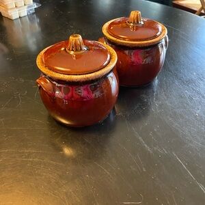 Set of Two Brown Ceramic Individual Bean Pots